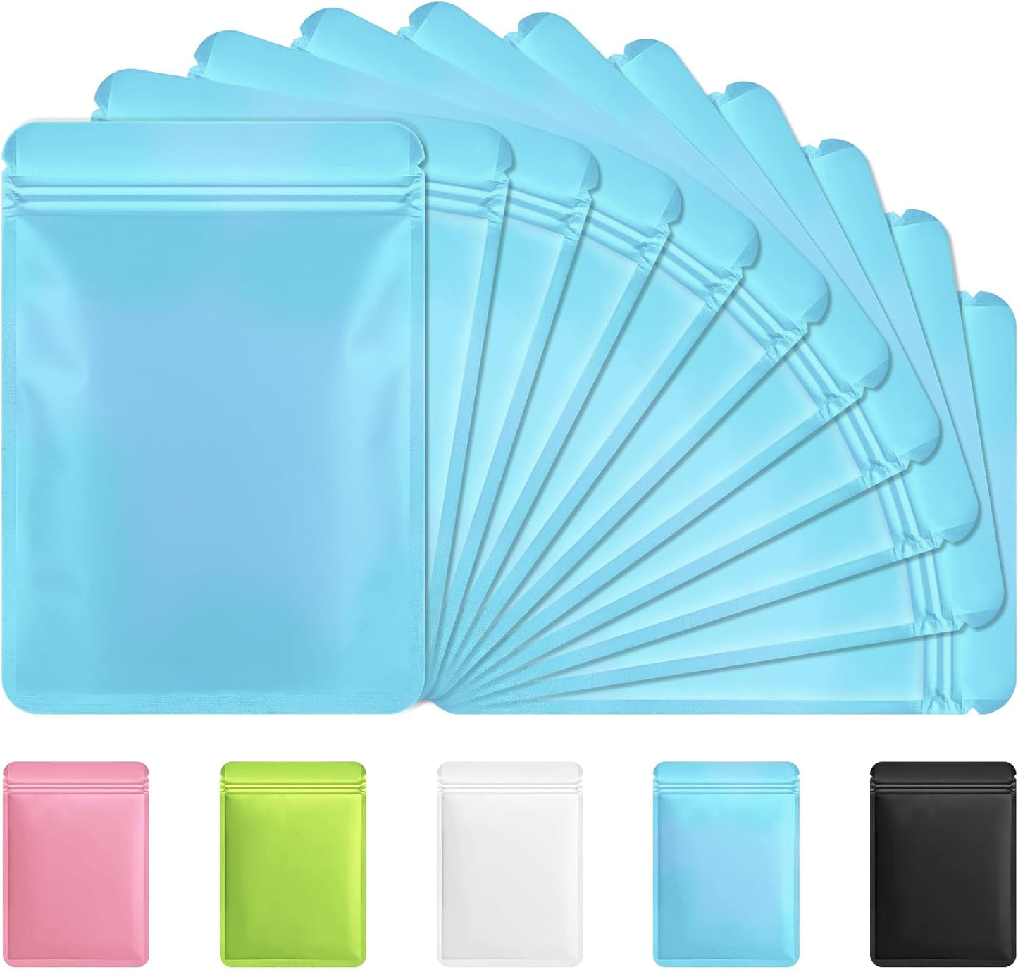 Funfery 100 Pack Blue Mylar Packaging Bags Resealable Bags Double Sided Color Odor Proof Pouch Baggies Smell Proof Foil Bag for Food Storage,Small Business(Blue,6.3x9.4inch)