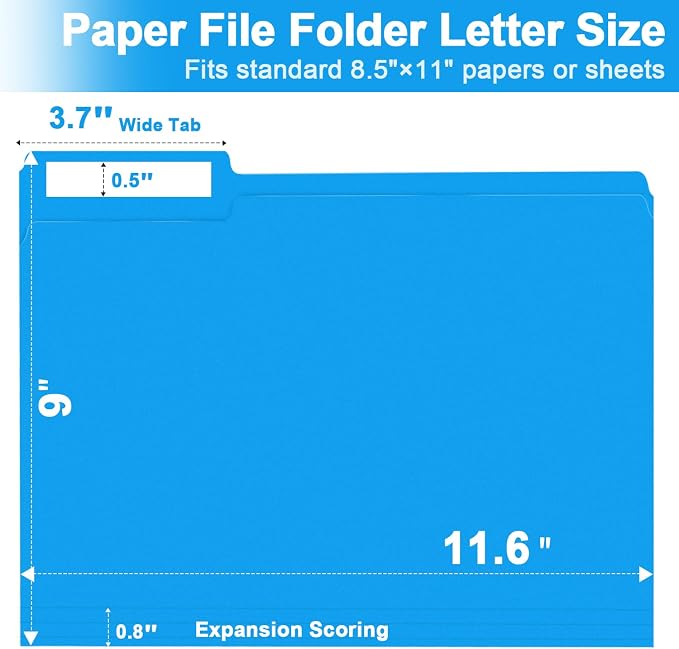 File Folder, RAZCC 250 Pack 1/3 Cut Tab Colored Folders, Colored File Folder - Image 2