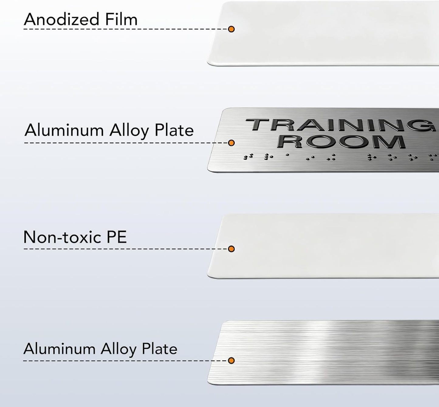 SUPPLY ROOM Signs with Raised Text & Grade 2 Braille, Brushed Aluminum/Silver Finish Easy Install with Double-Sided Tape, ADA Compliant Office Door Sign