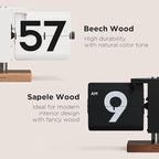 mooas Classic Modern Wood Big Flip Desk Clock, Retro Vintage Analog Design Auto - Image 2