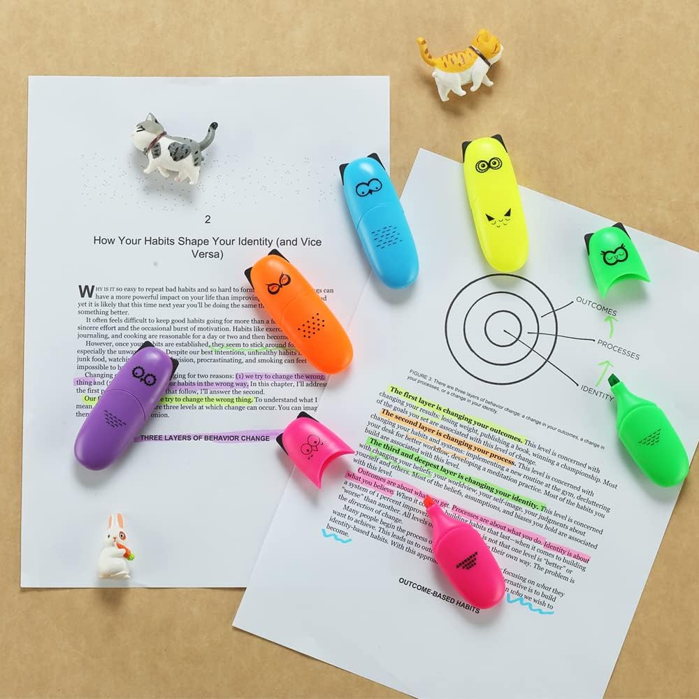 6 pieces Cute highlighters Bird Design Kawaii Stuffs Mini Highlighters Pen Neon Color Chisel Tip Gift Highlighter Marker - stocking stuffers - gift for kids