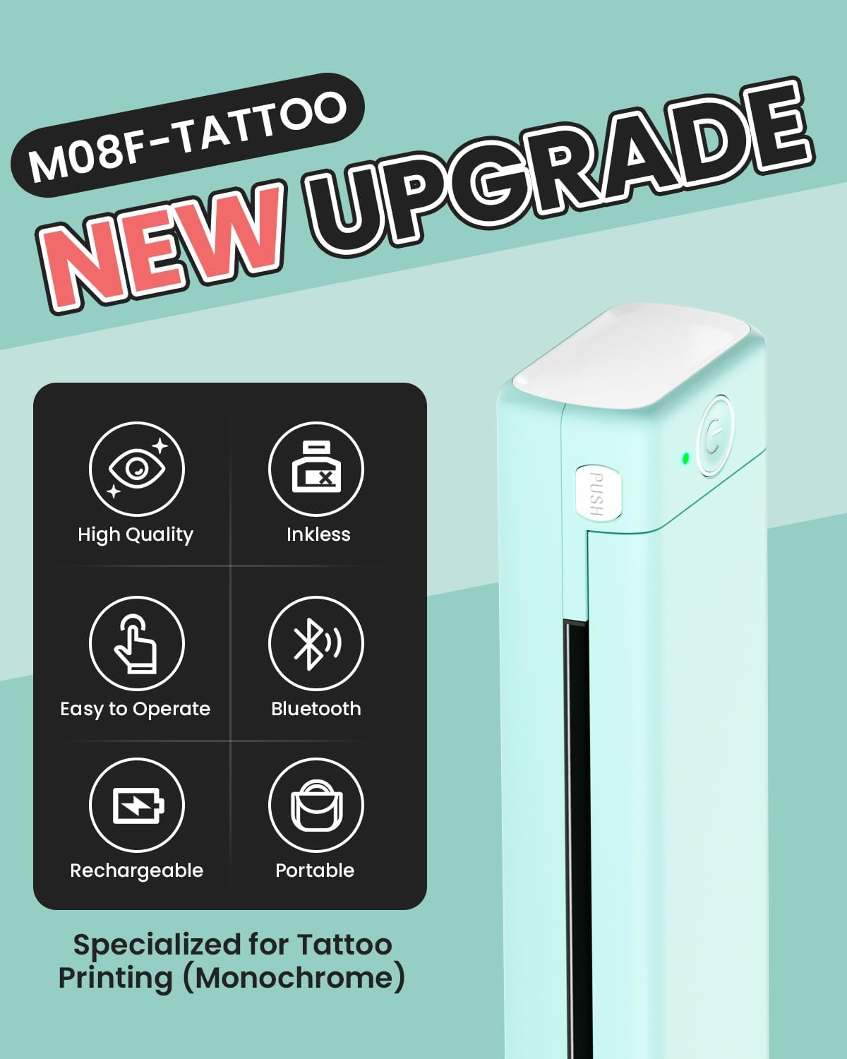Phomemo Tattoo Stencil Printer, M08F Wireless Thermal Tattoo Printer with 10pcs Transfer Paper, Compatible with Phone/Tablet/PC, Tattoo Supplies for Tattoo Artists & Beginners, Green
