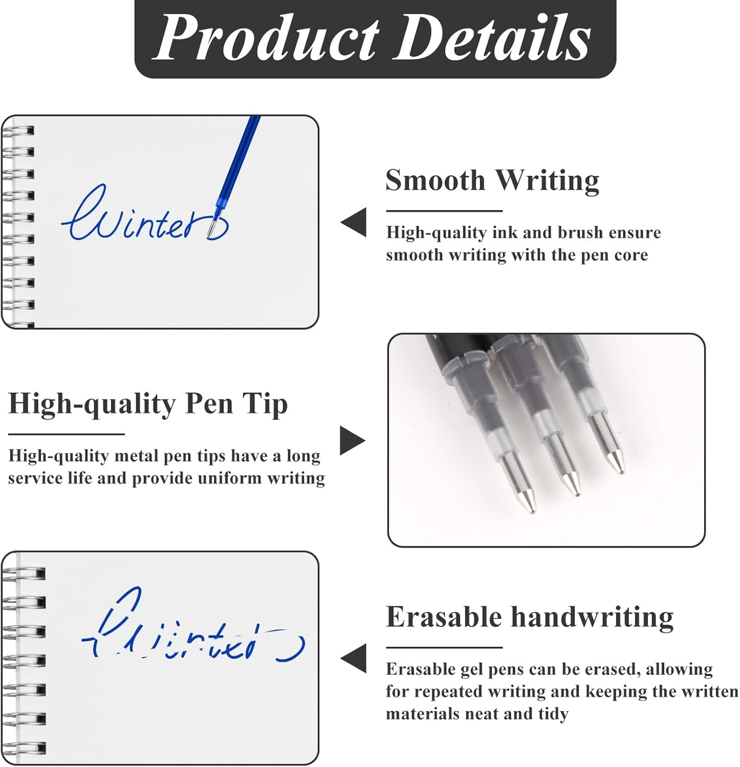 0.7 mm Erasable Gel Ink Pen Refills Compatible with Frixion Friction, Smooth Writing Multicolor Retractable Fine Point Pen Refill for School Office Home Art (Blue &Black &Red, 16)