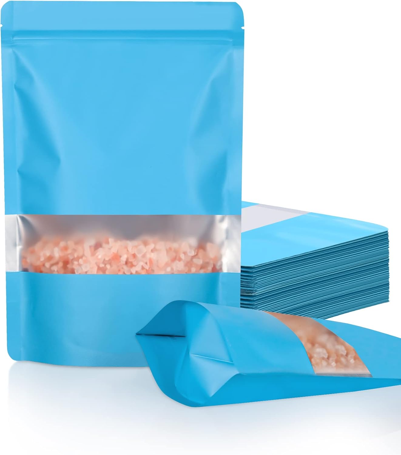 FireKylin 100 Pack Smell Proof Bags 5.9" x 8.6", Resealable Bags with Matte Window, Foil Pouch Stand Up Sealable Bags for Packaging（Blue）