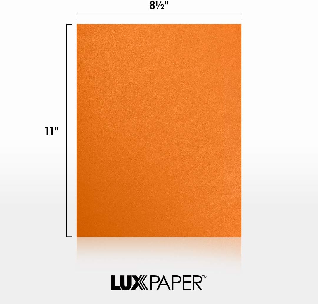 LUXPaper 8.5” x 11” Paper for Crafts and Printing in Flame Metallic, Scrapbook and Office Supplies, 50 Pack (Orange)