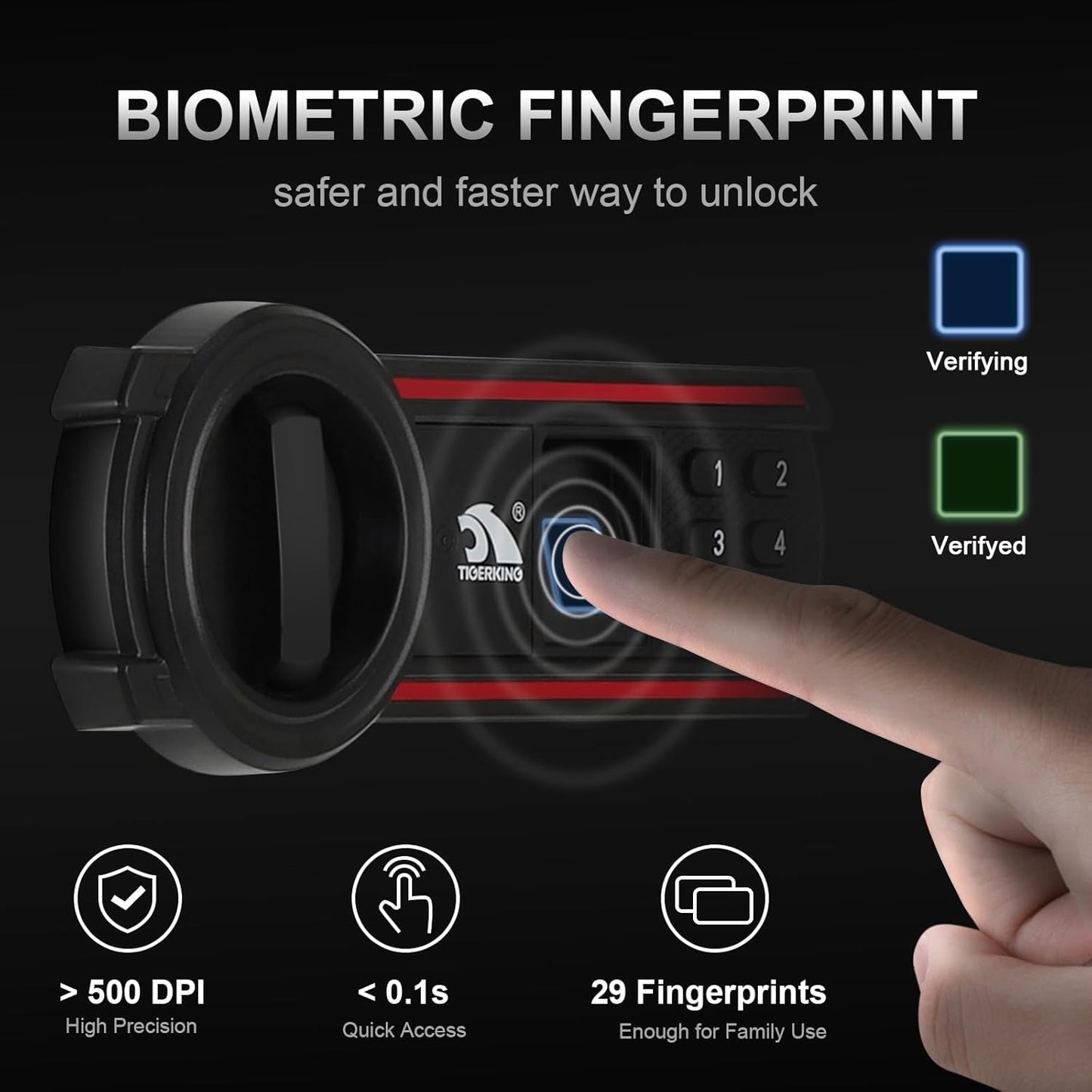 TIGERKING Biometric Fingerprint Safe Box, 1.8 Cubic Feet Digital Keypad Security Safes with Removable Shelf, Quick-Access Smart Biometric Safe for Home and Office