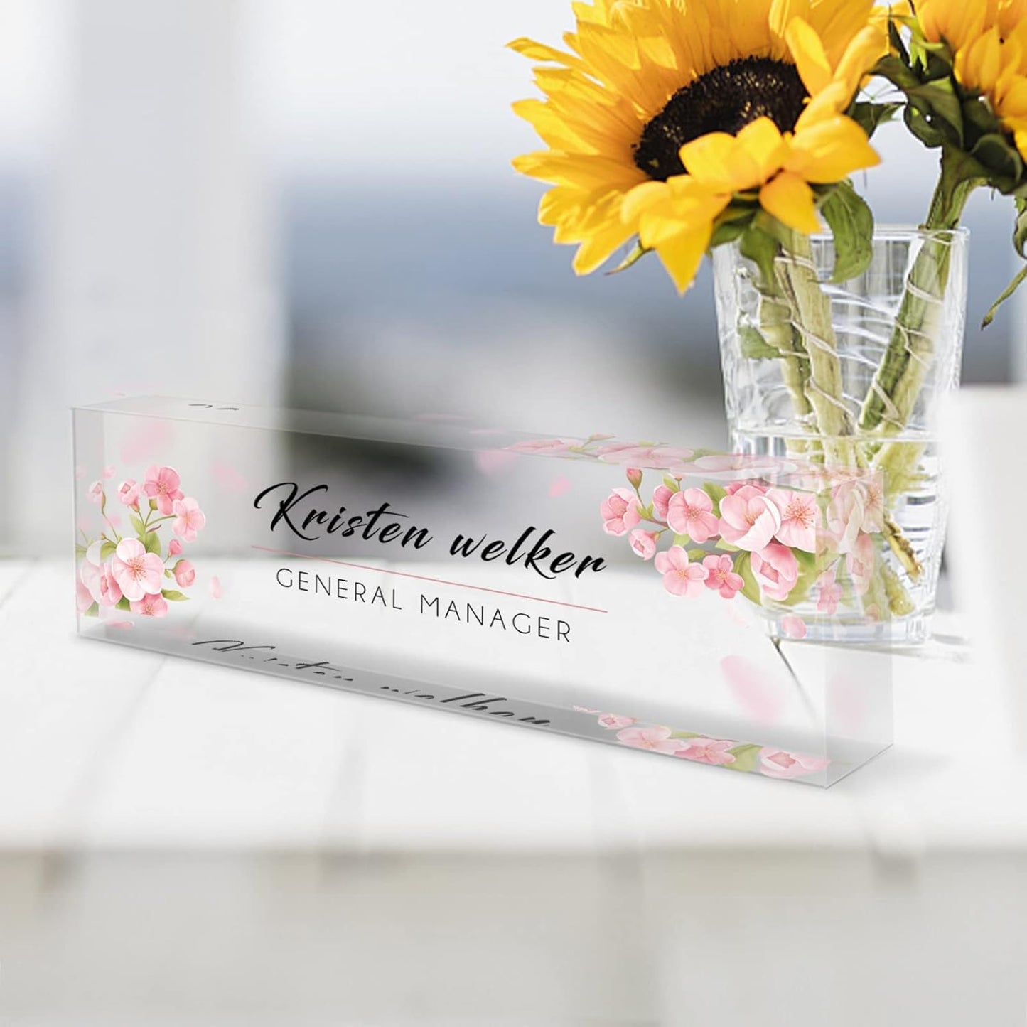 Desk Name Plate Personalized, Premium Pink Orchids Acrylic Desk Name Plate, Personalized Name Plate for Desk, Office Decor for Women or Men Coworkers, Boss, Employee, Teacher