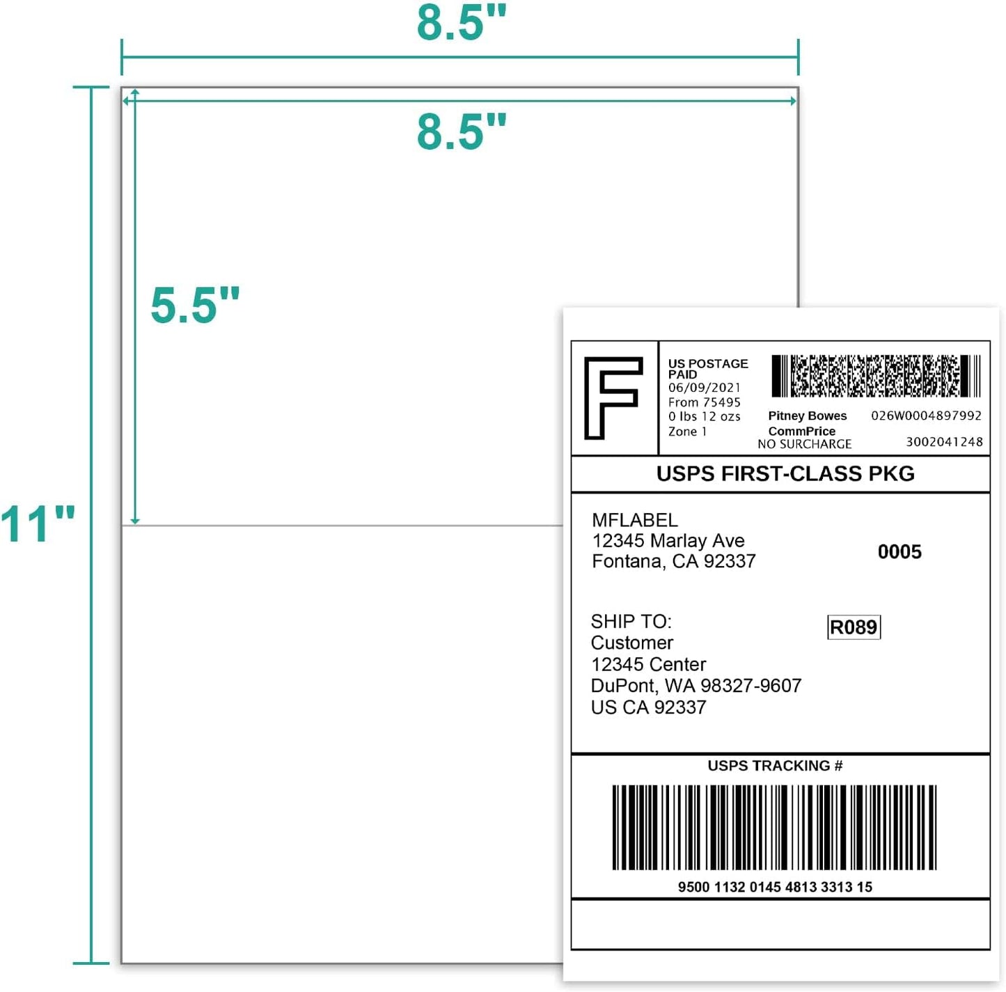 MFLABEL Half Sheet Label Laser/Ink Jet Shipping Label 8.5 x 11 Inches Packaging Labels, Address Labels for Laser & Inkjet Printers, 1300 Count(650 Sheets)