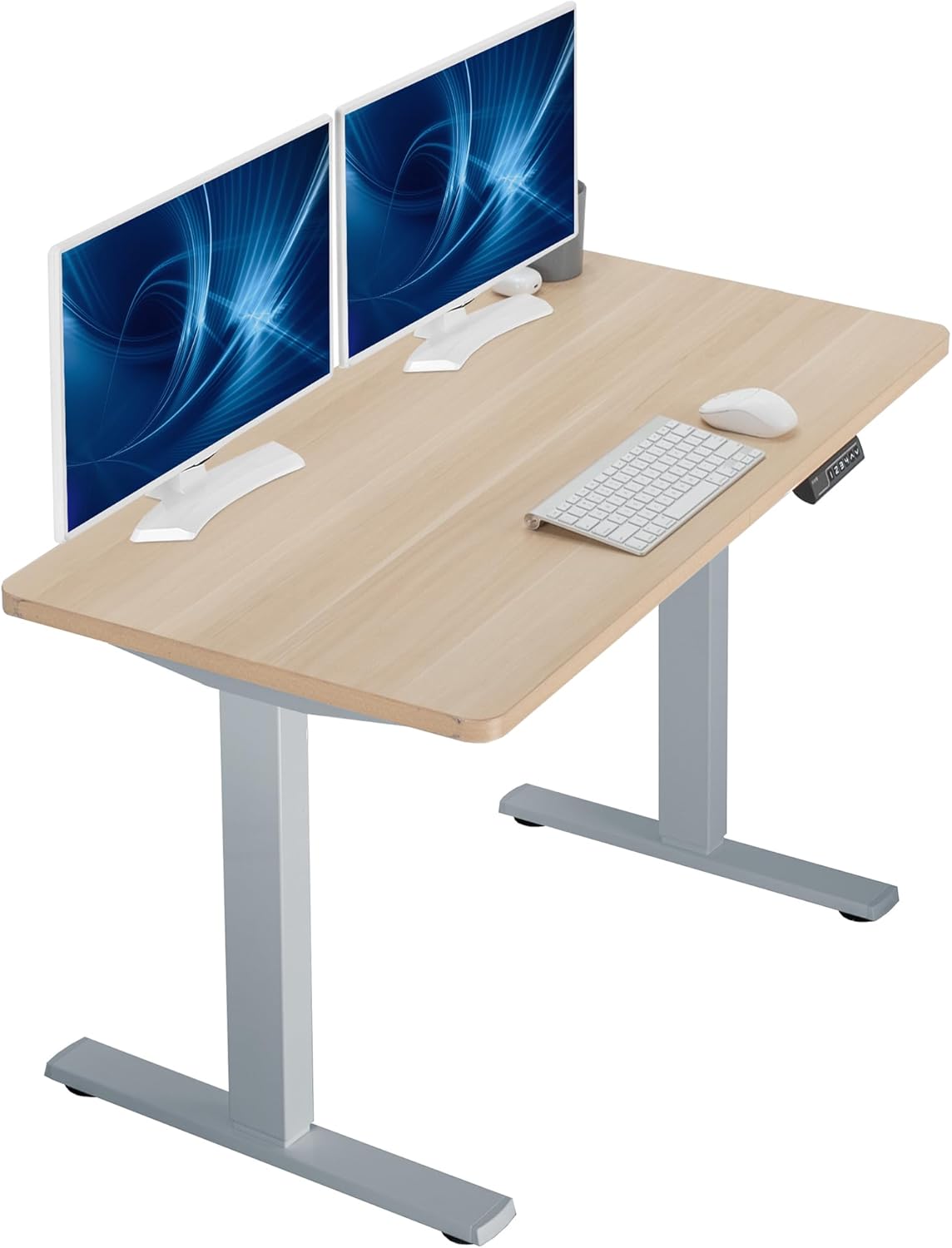 VIVO Electric 43 x 24 in Standing Desk, Memory Height Adjustment, 1B Series, One-Piece Light Wood Top, Gray Frame, DESK-KIT-1G4C