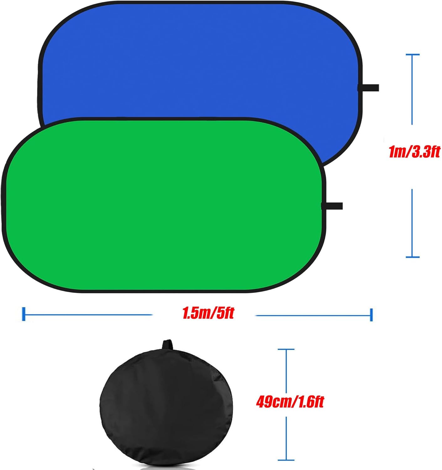 3.3x5ft/1x1.5m Chromakey Backdrop, 2-in-1 Green Screen and Blue Screen, Collapsible Pop Up Reversible Background for Photography Studio, Live Streaming, Video Shooting, YouTube (Green/Blue)