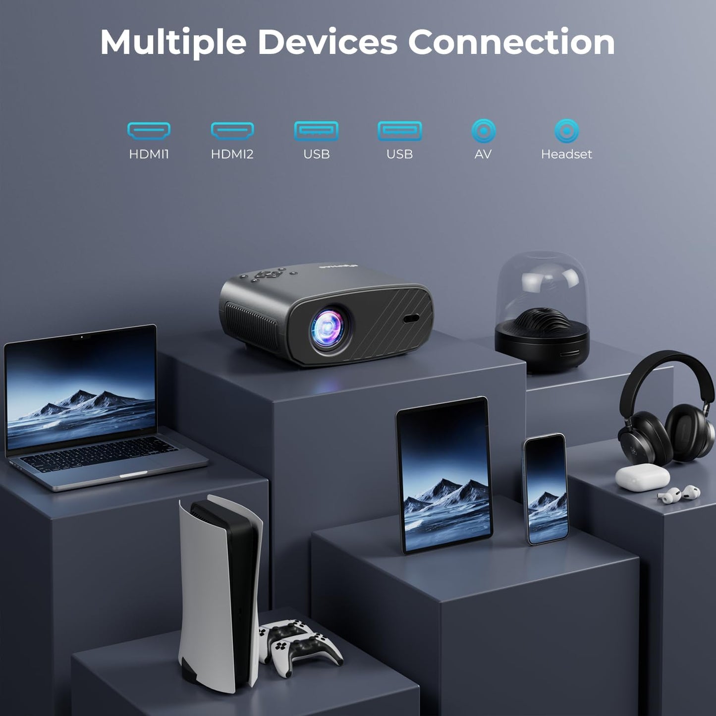 ELEPHAS Projector with WiFi & Bluetooth - 800 ANSI Lumens HD Home Theater, Officially Licensed Netflix/Prime Video/YouTube, Auto Keystone, HDMI/USB, iOS & Android Compatible