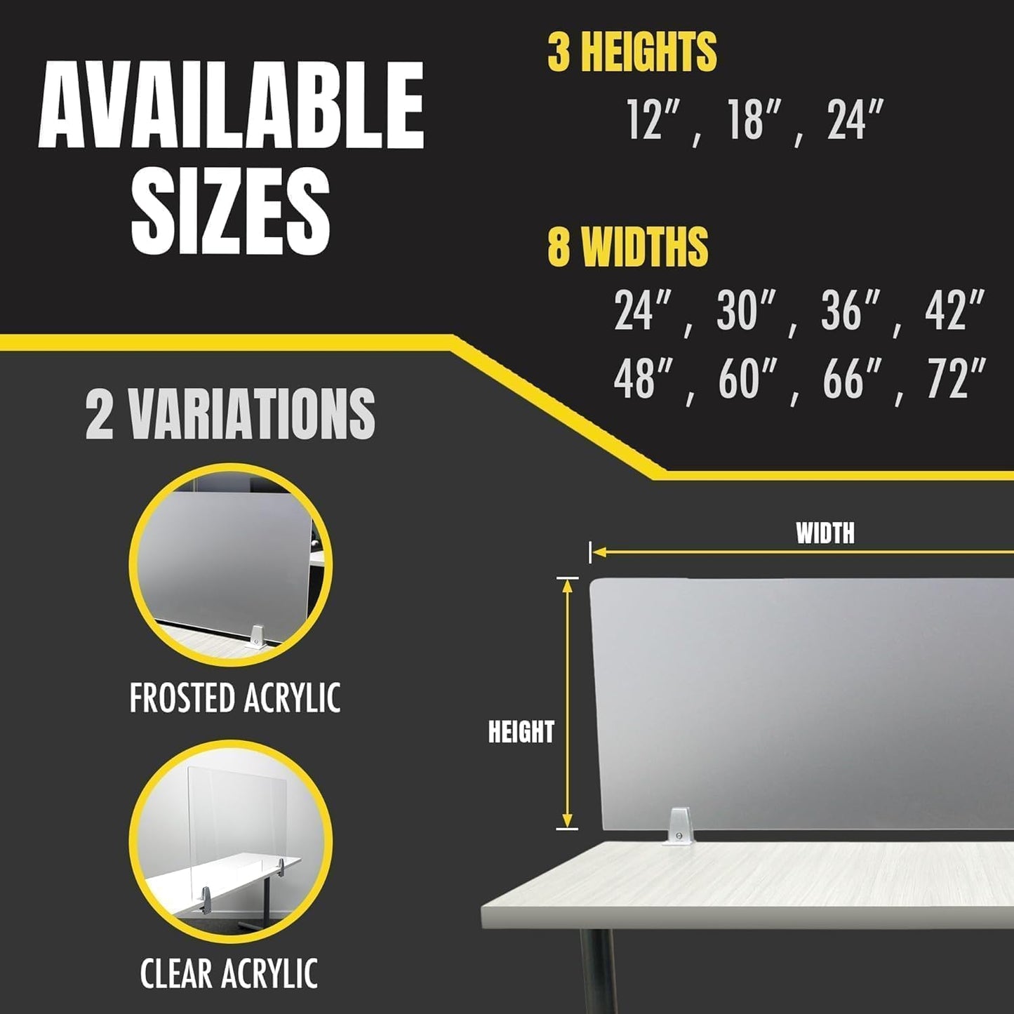 OBEX Frosted Acrylic Desk Mounted Privacy Panel, 12" x 42", Frosted