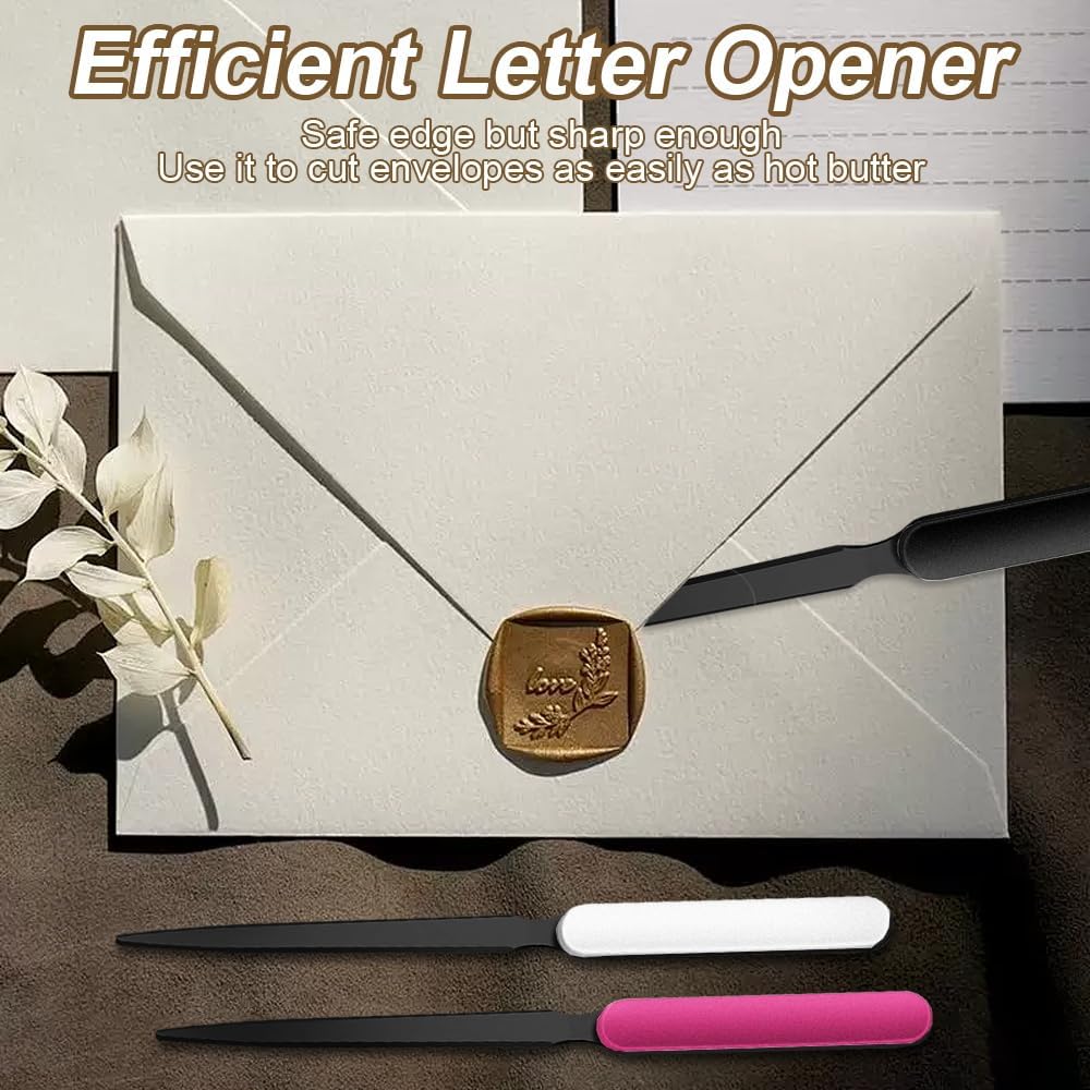 Letter Opener Knife Stainless Steel 5PCS Office Letter Opener, Envelope Openers, Lightweight Mail Slitters, Letter Knives for Office Home Supplie (Black, White, Light Blue, Royal Blue, Rose Red)