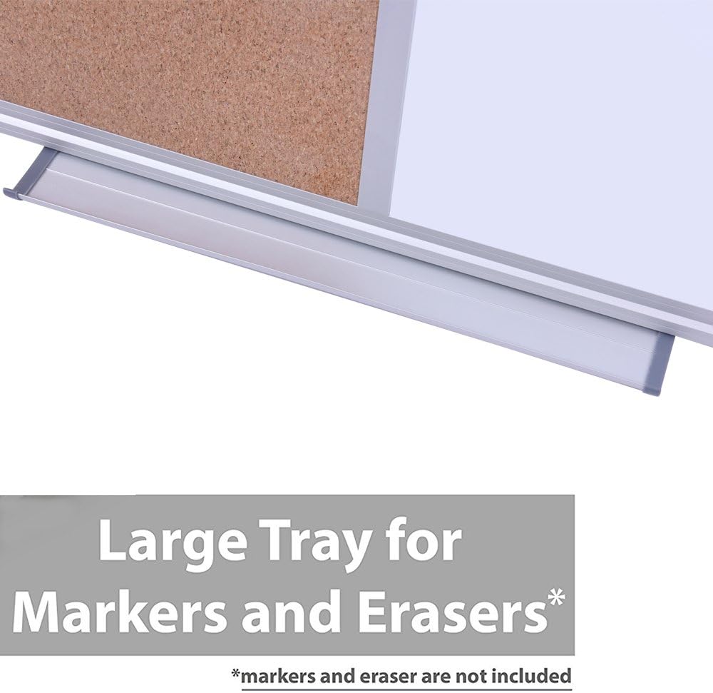 48 x 36 Inch Magnetic Dry Erase Cork Bulletin Combo Board, Wall Mounted Whiteboard & Corkboard Combination Board with Aluminum Frame