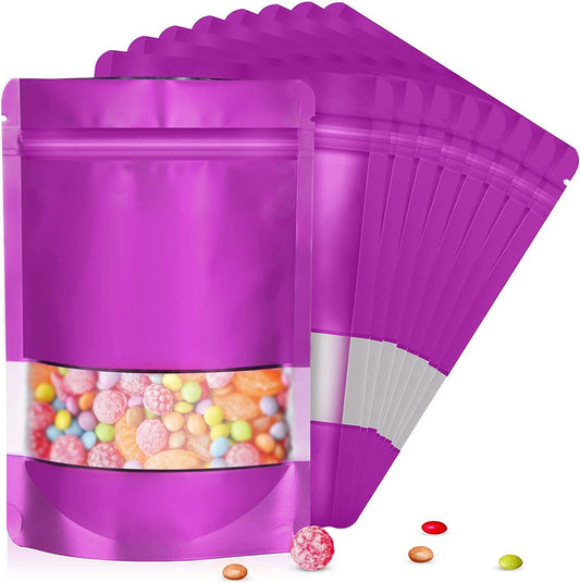 4"x6" 120pcs Mylar Bags for Food Storage,Smell Proof Bag with Matte Window Resealable Food Storage Bags for Small Business, Stand-up Foil Pouch Packaging Freeze Dried Candy Bag（Purple）