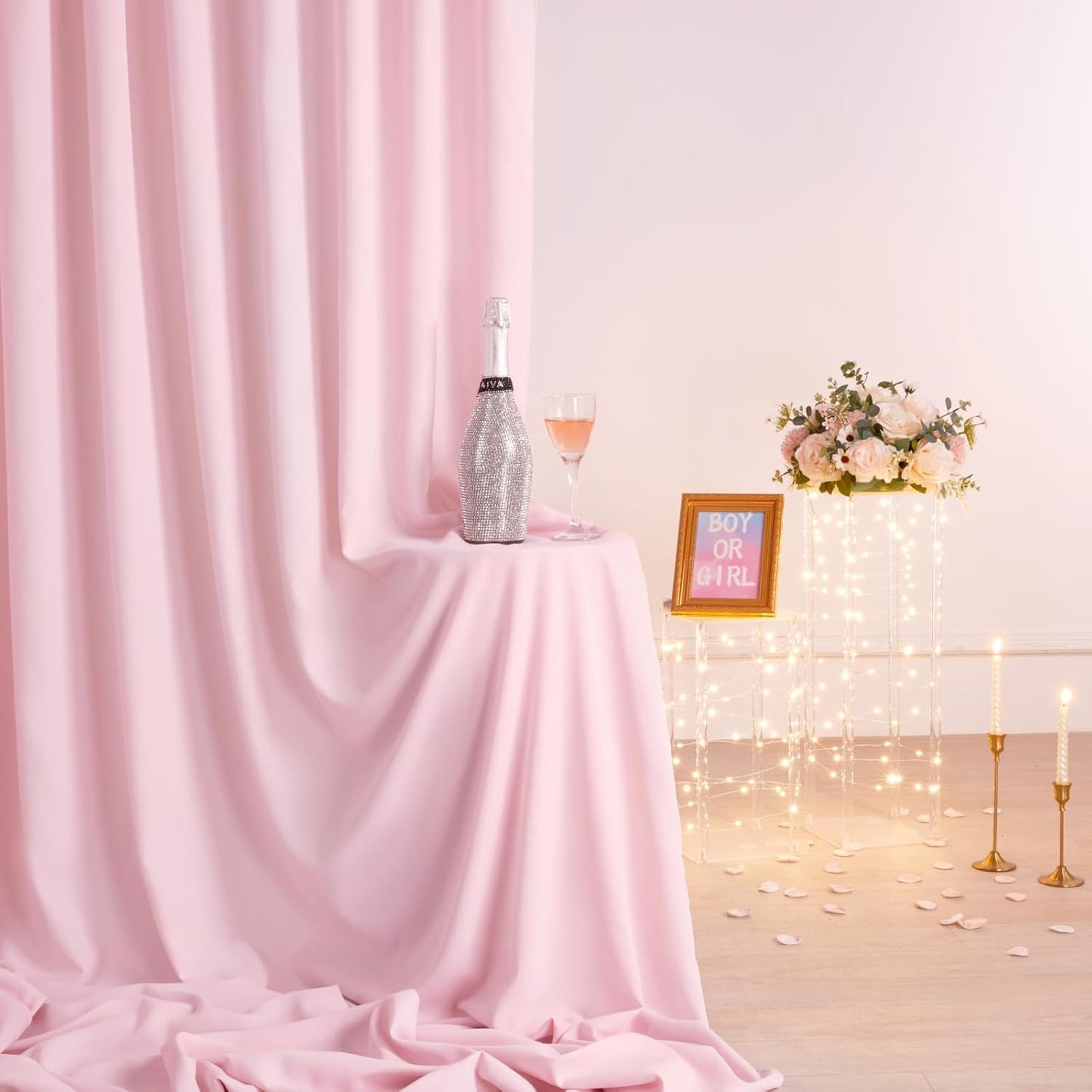 SoarDream Pink Backdrop Curtains Polyester 2 Panels 5ft x 10ft Photography Backdrop Drapes Wedding Party Baby Shower Birthday Decorations