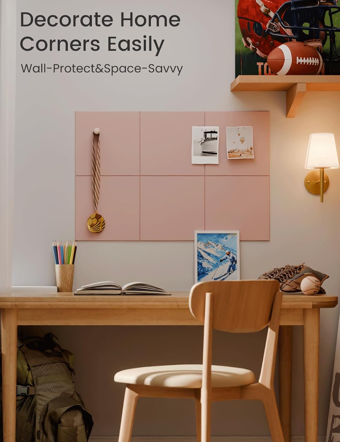 Felt Bulletin Board Tiles -28"x18" Cork Board Alternative for Office Decor, Push Pin Board Wall Organizer 6-Pack - Pink