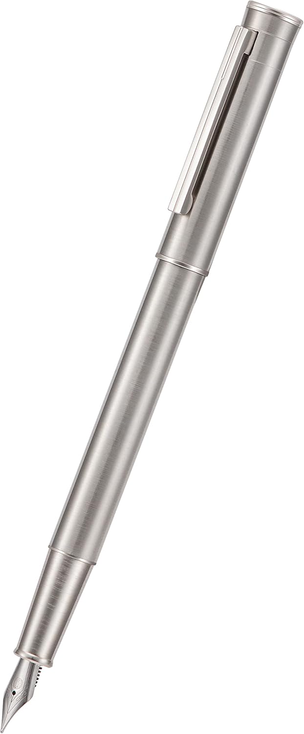 Hongdian 1861 Stainless Steel Fountain Pen Fine Nib, Classic Design Smooth Writing Pen with Converter and Metal Pen Case Set