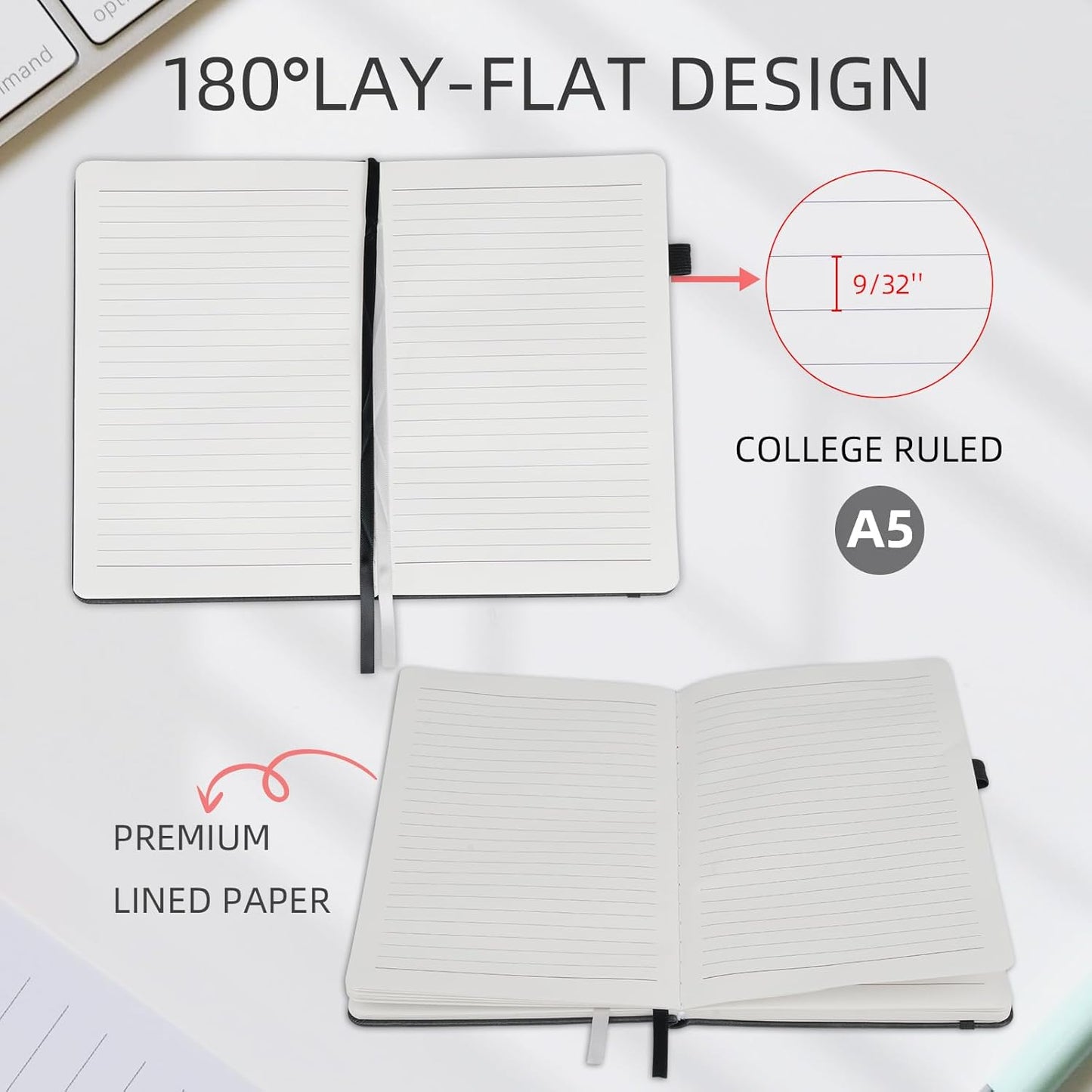 Notebooks Journal for Women Men 5 Pack Bulk Leather Hardcover with Pen Holder A5 160 Pages 100 GSM Thick Paper for Work School Lined Pink