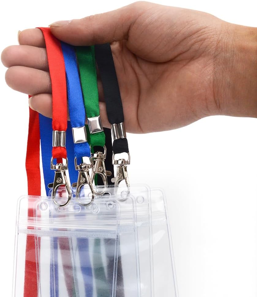Lanyards 10 Pcs Bulk Lanyard for Id Badges Flat Black Lanyard with Badge Clip Swivel Hook (10, Black)