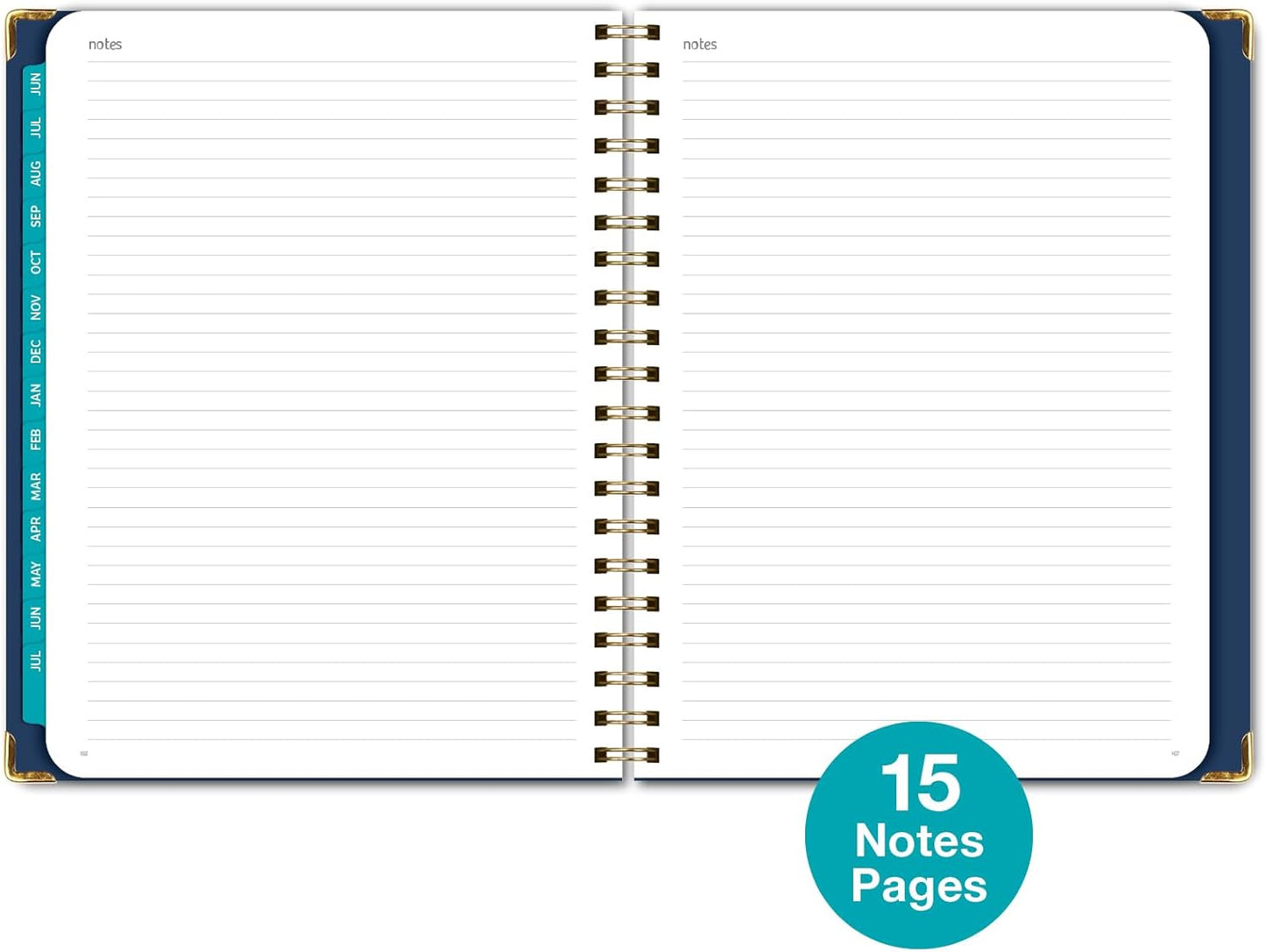 HARDCOVER Academic Year 2025-2026 Planner: (June 2025 Through July 2026) 8.5"x11" Daily Weekly Monthly Planner Yearly Agenda. Bookmark, Pocket Folder and Sticky Note Set (Navy Gold Numbers)