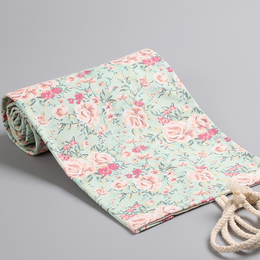 DIYOMR 24/36/72 Slots Pencil Wrap Pencil Rolls, Artist Colored Pencils Roll Up Bag Short Brushes Pouch Case Pencils Organizer for Drawing Coloring and Sketching (Small Floral, 24slots)