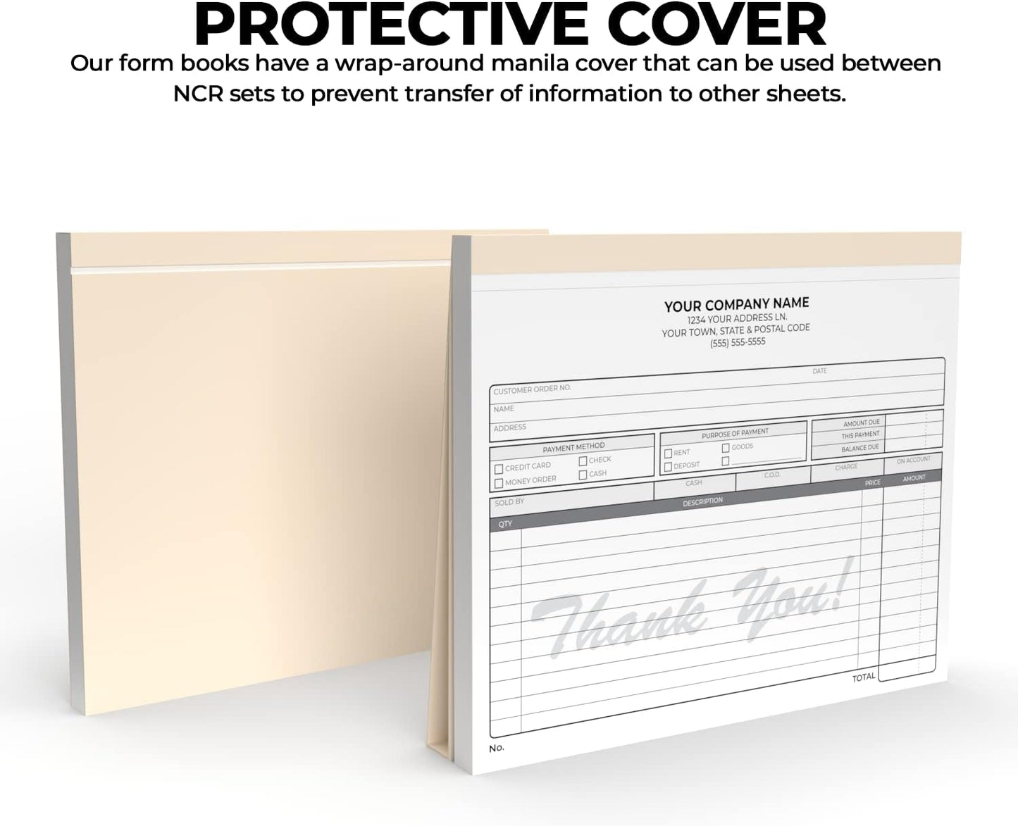 Custom 8.5" x 7" Carbonless NCR Books in 3-Part Triplicate Invoices, Receipts, Work Orders, Sales Orders, Purchase Orders, Estimates, Quote Forms with Your Company/Business Name (66 Sets)