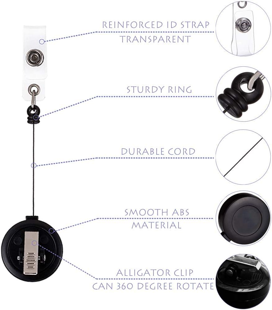 QREEL - 2 Pack - Retractable ID Name Badge Holder Reels with Swivel Alligator Clip (Black)