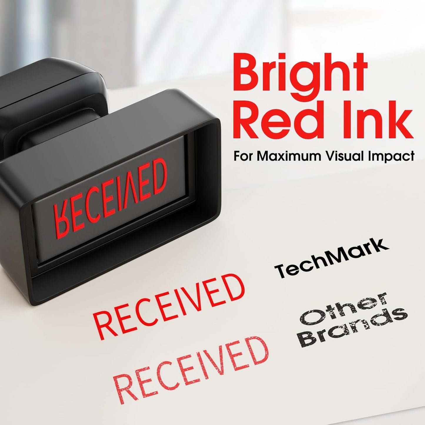 Received Stamp Self Inking for Office, Accounts Payable, Retail Use, Business. Auto-Ink Technology, Clear & Continuous, Efficient Stamping - Bright Red Ink