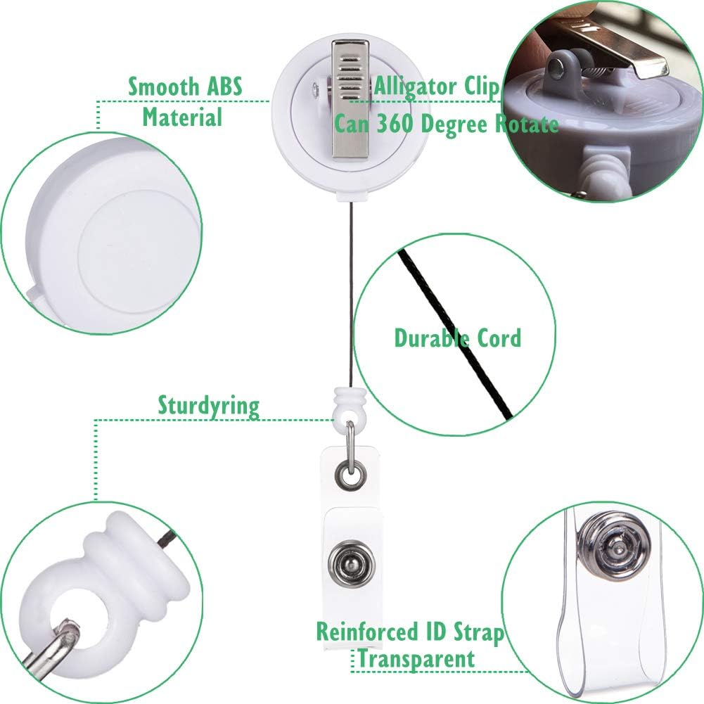 QREEL - 100 Pack - White Retractable ID Name Badge Holder Reels with Swivel Alligator Clip (White, 100 Pack)