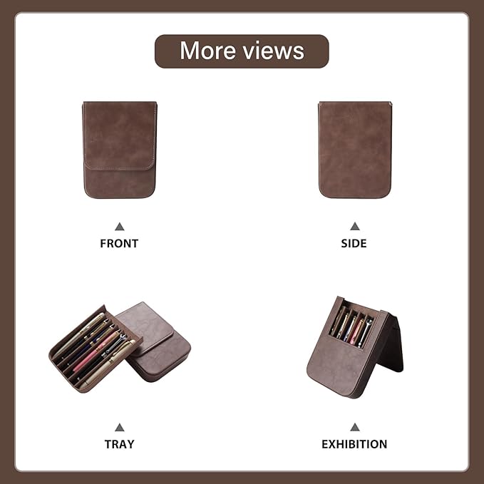 Leather 6 Fountain Pen/Pencil Tray Case, Magnetic Closure - Image 5