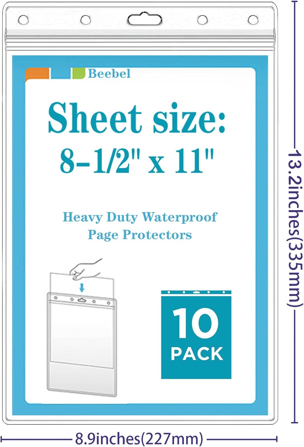 Beebel 10 Pack Job Ticket Holders 8 1/2" x 11" Waterproof Zip Page Protectors Heavy Duty Dry Erase Document Storage Shop Ticket Holders (Clear-Vertical)