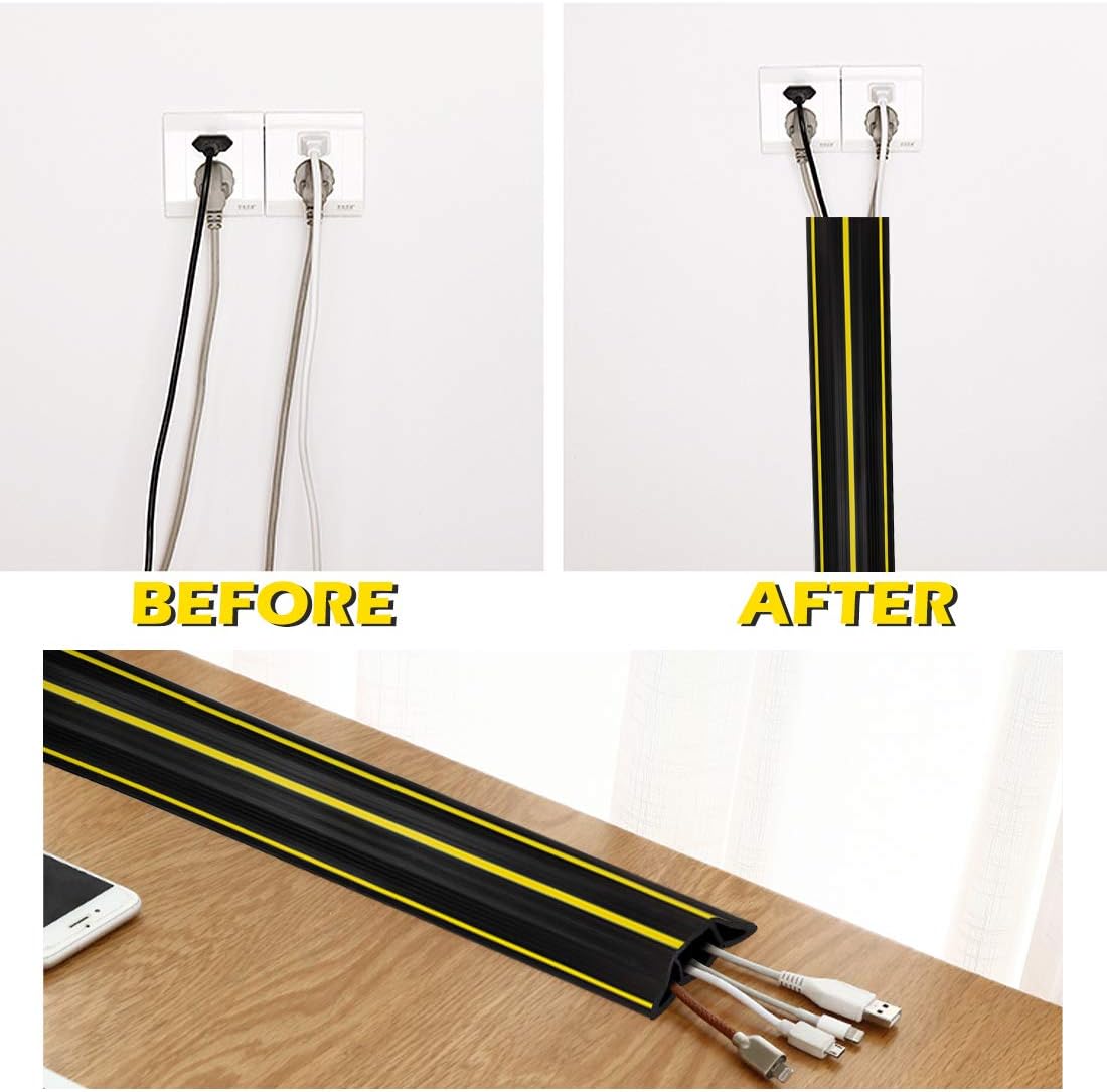 Papillon Cable Protector 3-Channel Heavy Duty Cord Cover - Floor Wire Concealer Easy to Unroll for Home Office Warehouse (10Ft, Black)