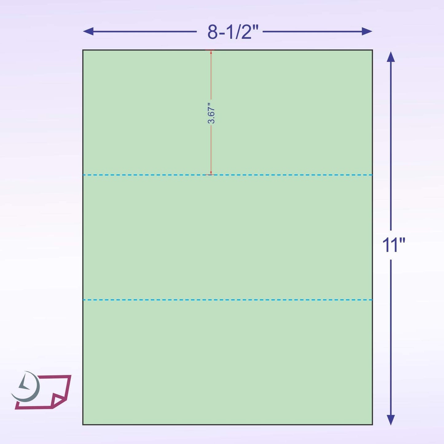 NextDayLabels - Pack of 500 Sheets, 8-1/2 x 11" Letter Size Perforated Paper (Green, Perf @ 3-2/3" and 7-1/3")