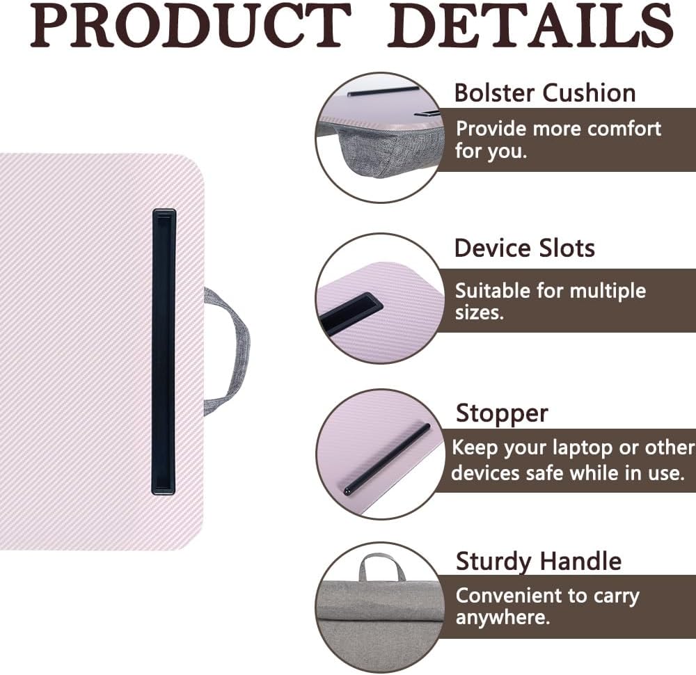 Portable Laptop Desk Fits Up to 16“ Laptops, with Tablet Slot, Built-in Cushion, Great for Home & Office,Lap Desk for Laptop,Lap Desk with Cushion (Grey Violet, Medium)