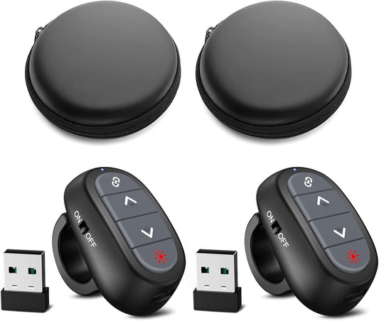 (2 Units) Presentation Clicker PowerPoint Wireless Presenter Remote: Laser Pointer Finger Ring Computer Project Power Point PPT Clicker for Laptop Office, Slideshow Google Slide Advancer Rechargeable