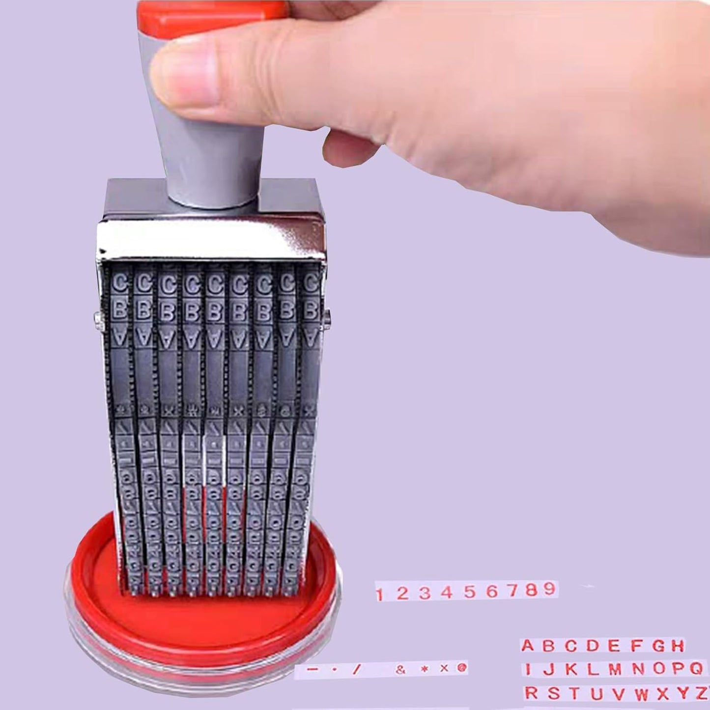 ZENG 9-Digit Adjustable Roller Stamp -Changeable Alphabet Number Symbol, Multicolor (6x5.2x16.8cm)