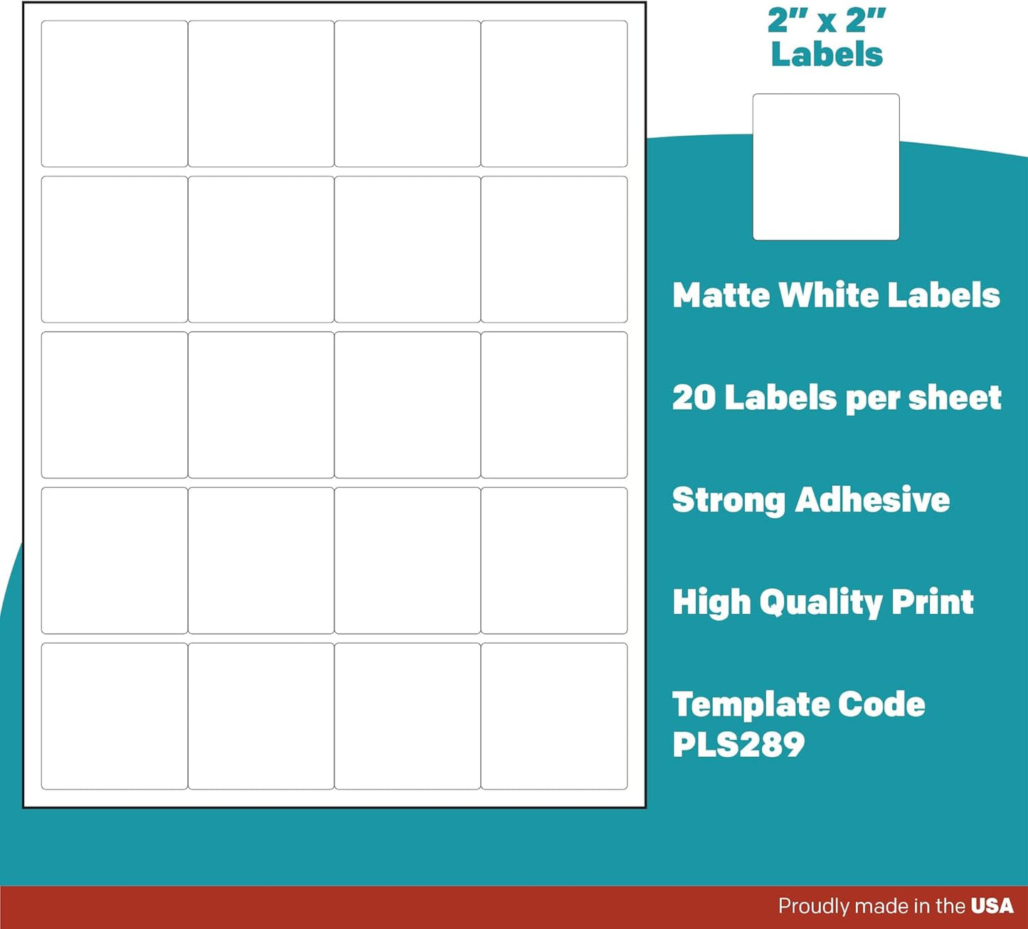 Premium Label Supply White Sticker Square Labels – 2" x 2" – Laser/Inkjet Compatible – (20 per Sheet), 500 Sheets – 10,000 Total Adhesive Labels