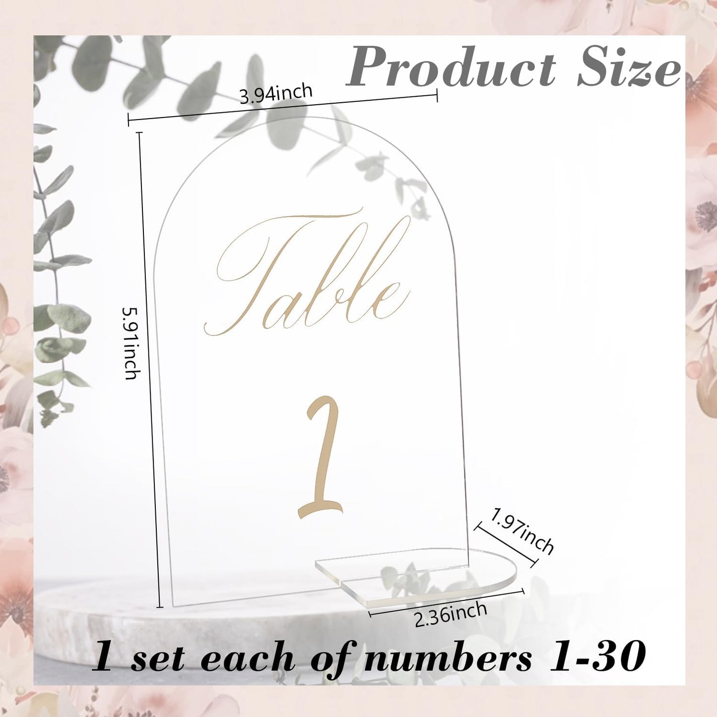30 PCS Gold Table Numbers Holders 1-30 Clear Acrylic Table Numbers Holders Prominently Display for Wedding Reception Event Party Restaurant Centerpieces Decor 4 x 6 Inch