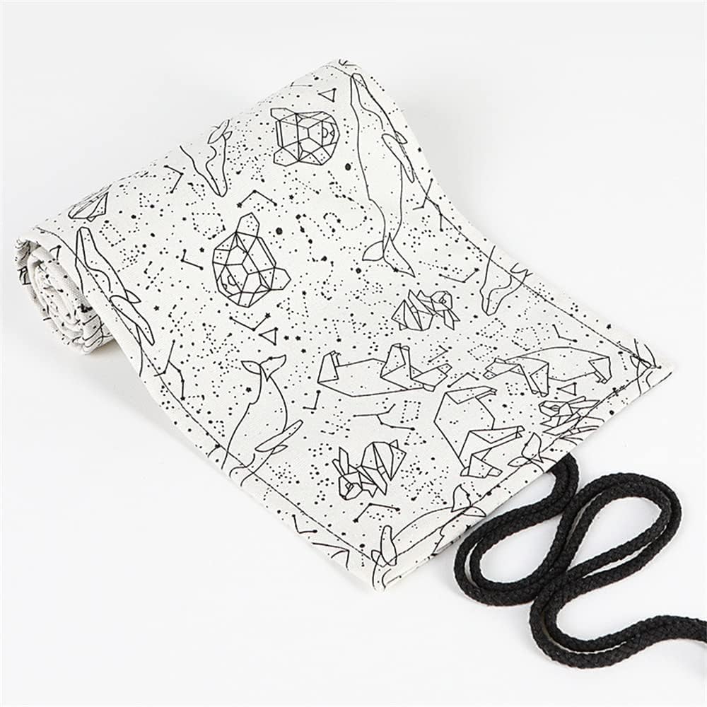 DIYOMR 12/24/36/72 Slots Pencil Wrap Pencil Rolls, Artist Colored Pencil Roll Up Bag Short Brush Pouch Organizer for Drawing Coloring and Sketching, No Pencils (White Starry Sky, 12slots)