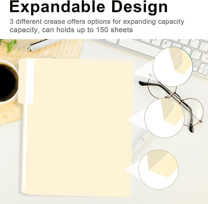File Folder, RAZCC 250 Pack 1/3 Cut Tab File Folders Letter Size, Manila Folders - Image 5