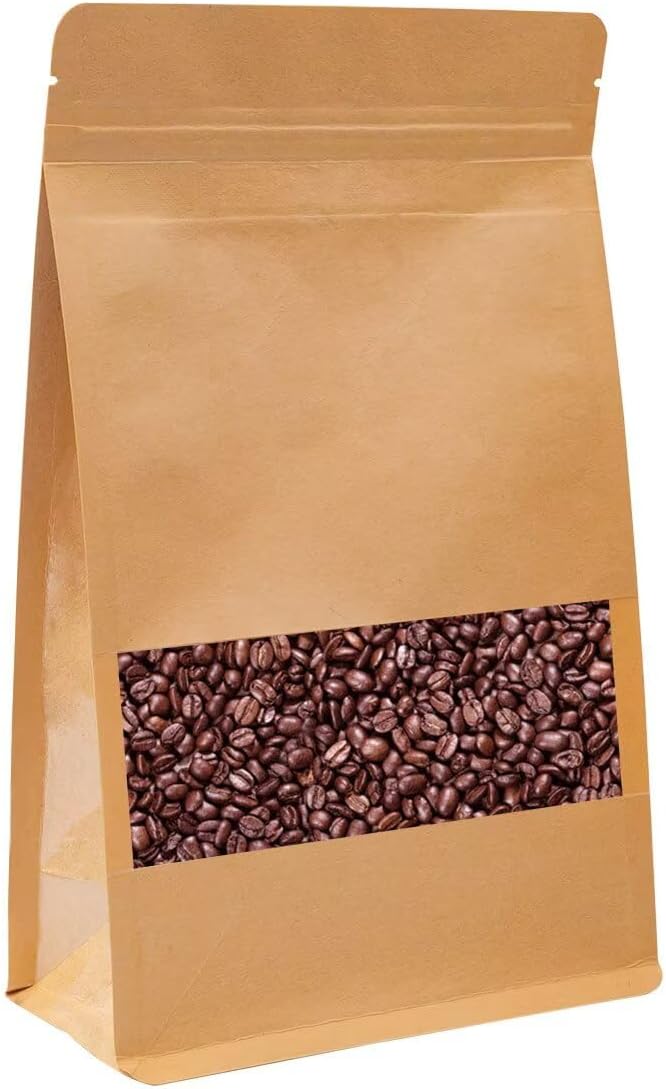 Stand Up Kraft Pouch Bags, Reusable Zip Lock Sealing & Notch Matte Transparent Window Bags, Resealable Zip Lock Food Storage Bag,11x7 + 3.14 Inches, Pack of 50