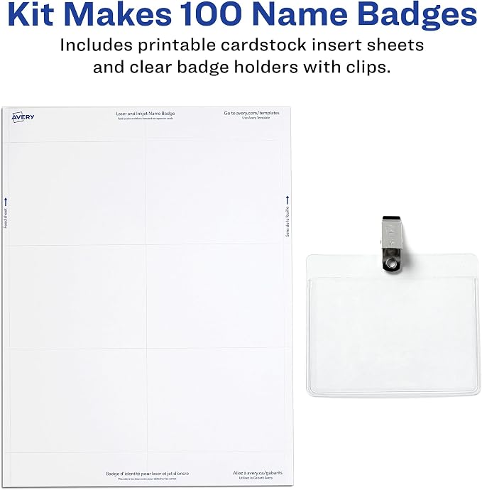 Avery Customizable Name Badges, Clip Style, 2.25" x 3.5", 100 per Pack - Image 3