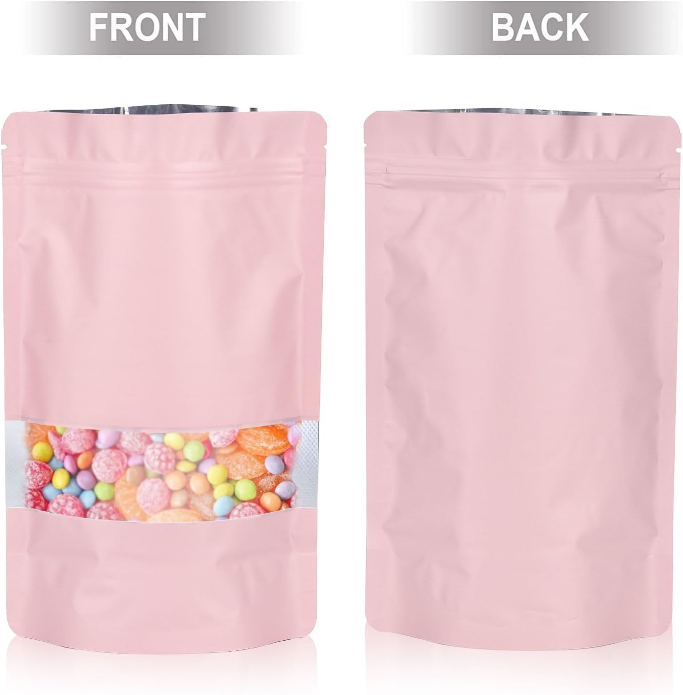3.5"x5" 120pcs Mylar Bags for Food Storage,Smell Proof Bag with Matte Window Resealable Food Storage Bags for Small Business, Stand-up Foil Pouch Packaging Freeze Dried Candy Bag(Pink)