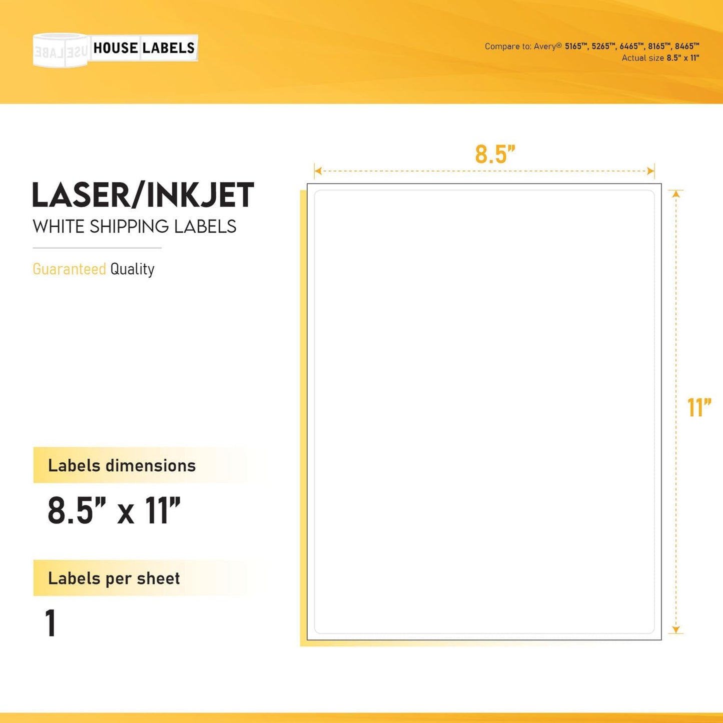 HOUSELABELS 1-up (Full Sheet) Multipurpose Labels (8-1/2" x 11") for Laser and Inkjet Printers, 2,000 Sheets