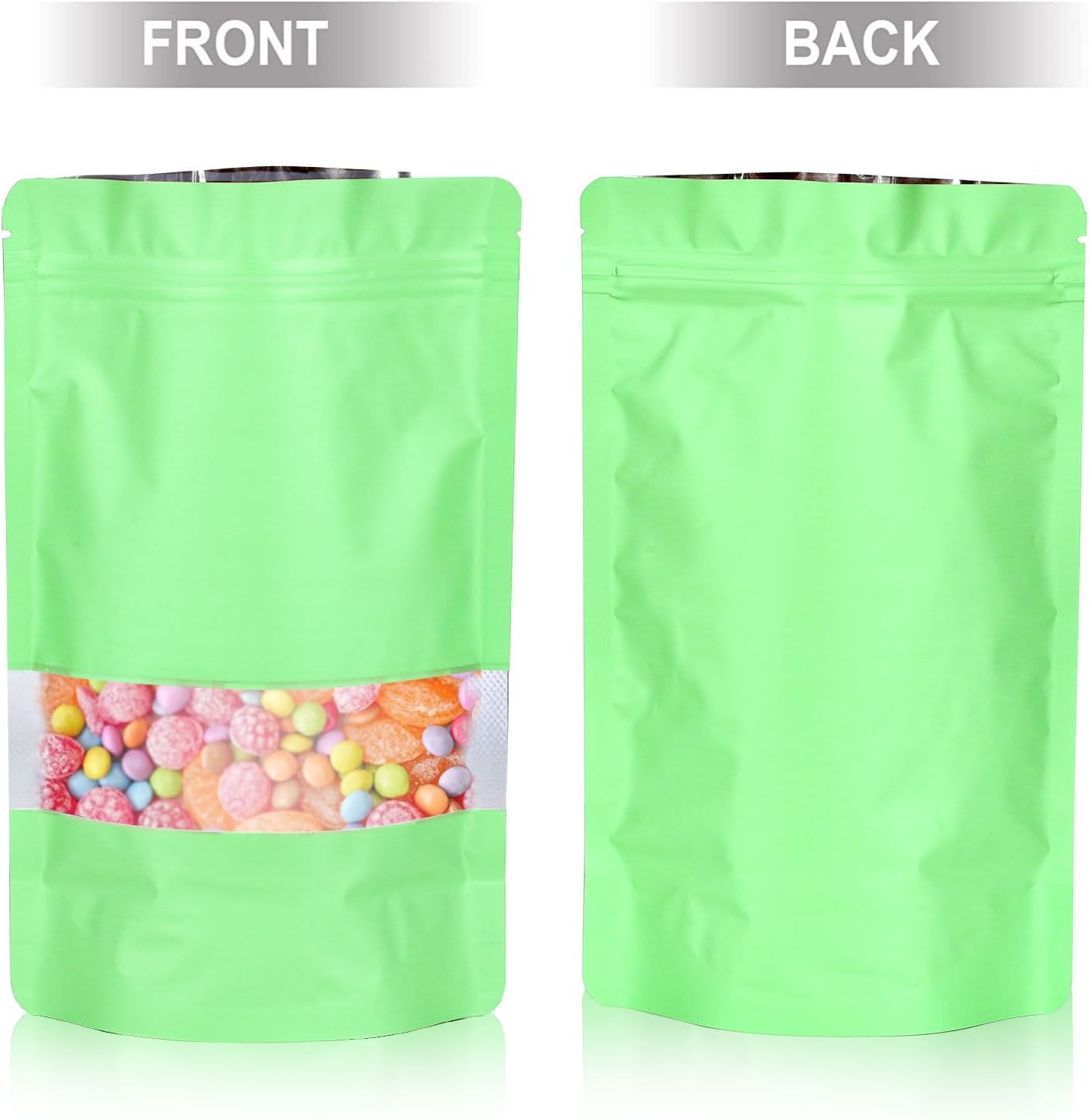 5.5"x7.8" 120pcs Mylar Bags for Food Storage,Smell Proof Bag with Matte Window Resealable Food Storage Bags for Small Business, Stand-up Foil Pouch Packaging Freeze Dried Candy Bag(Light Green)