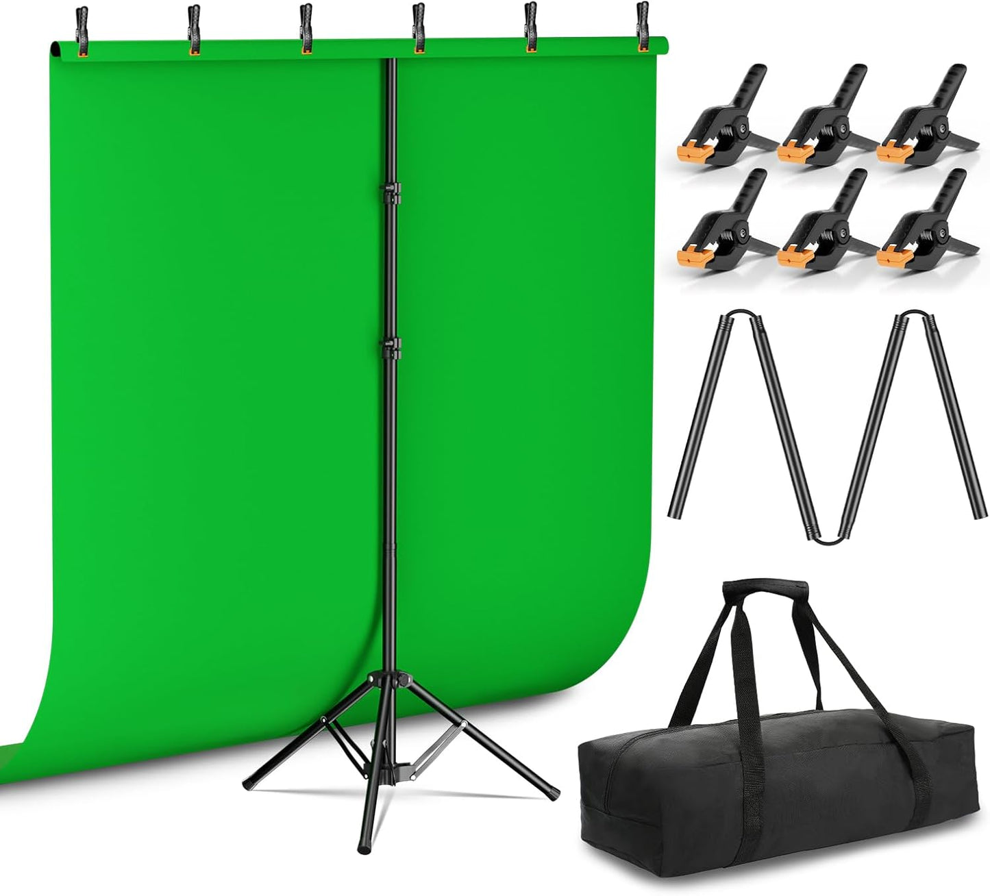 EMART Green Screen Backdrop Kit with Reverse Folding Base, 5x6.5ft Photo Greenscreen Background with Portable T-Shape Stand and 5 Clamps for Photography, Photoshoot, Studio Video Recording, Streaming