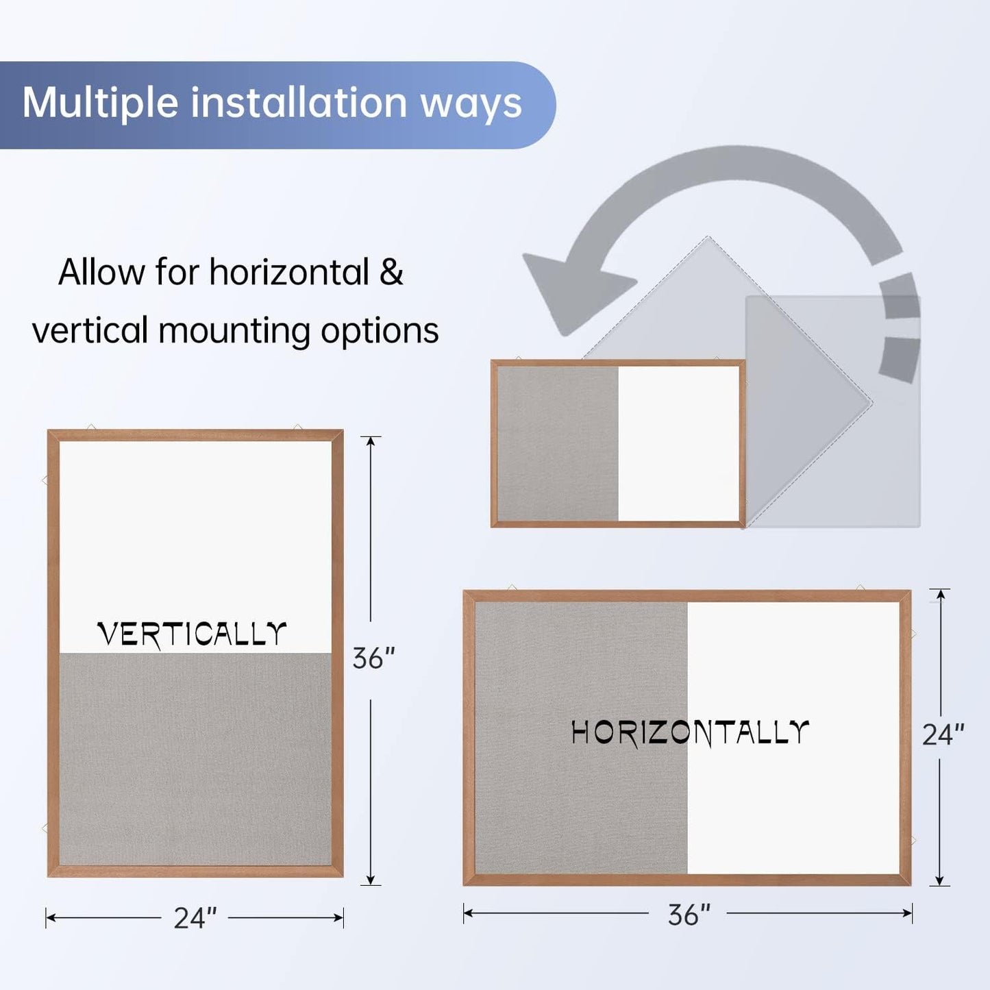 Grey Felt Bulletin/Dry Erase White Combo Board, 36" X 24“ Combination Whiteboard/Bulletin Board, Pin Board with Natural Wood Frame…