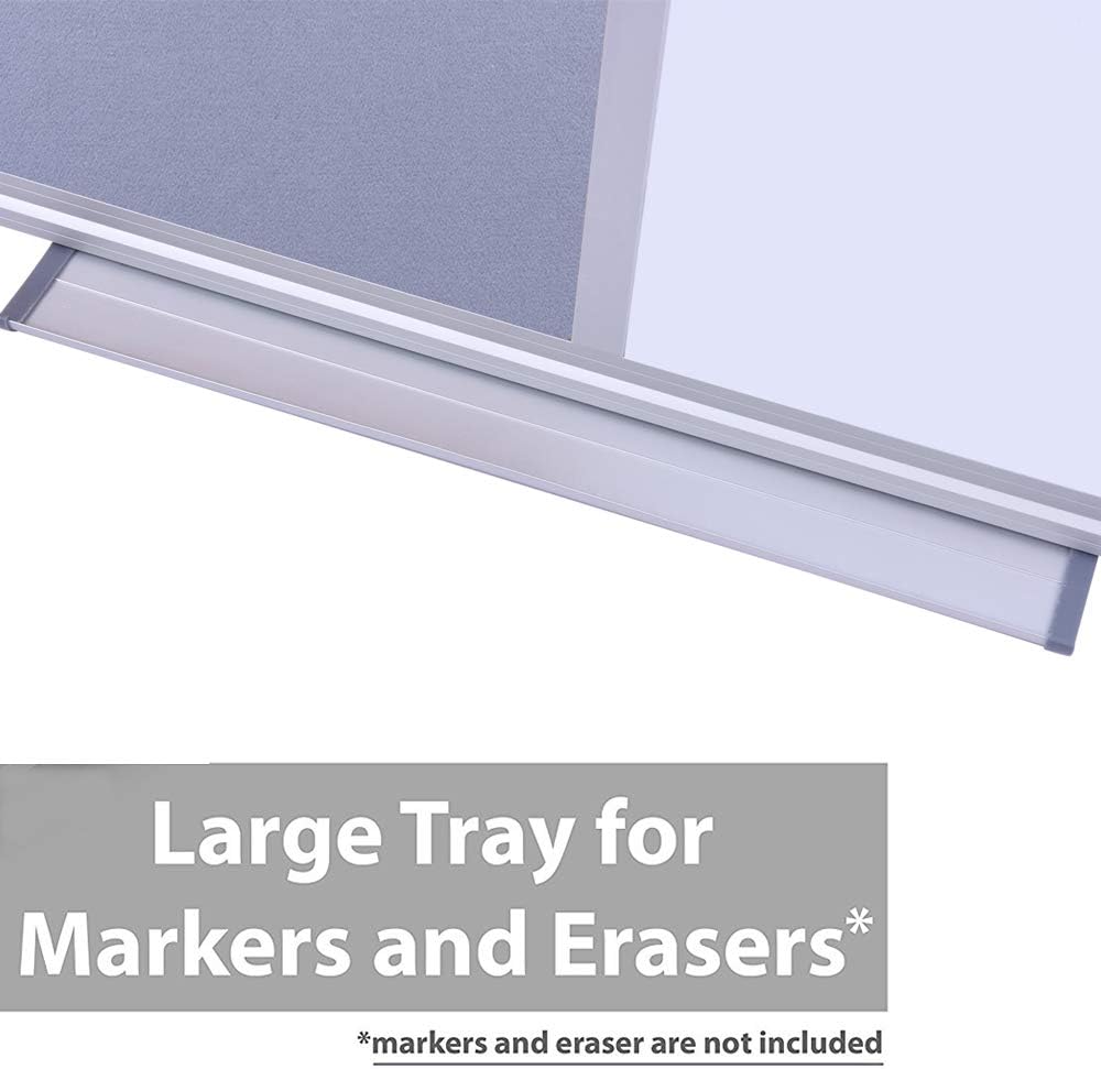 48"x36" Large Magnetic Combo Board - Dry Erase Whiteboard & Grey Bulletin Board Combination | Framed Corkboard & Magnetic Whiteboard for Office, Classroom, Home | Durable Aluminum Frame