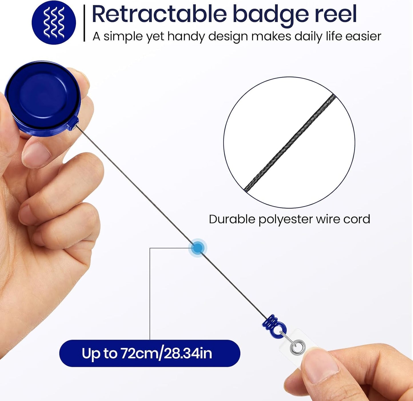 Zonon 100 Pcs Retractable Badge Reel Clip Holder Bulk with Metal Belt Clip Badge ID Card Holder Gifts for Nurses Teachers Students Office Workers School Supplies(Solid Blue)